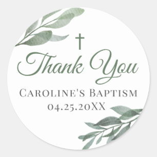 Leaves Greenery Baptism Classic Round Sticker