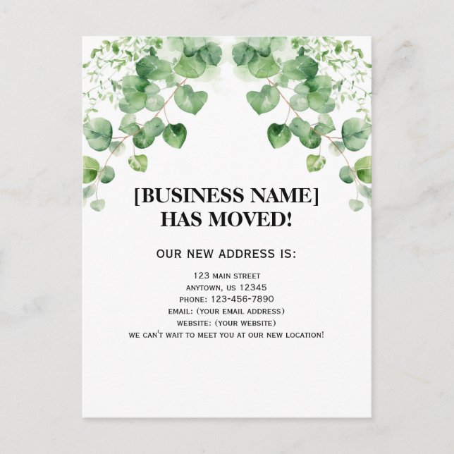 Leaves Greenery Business Moving Announcement Postcard (Front)