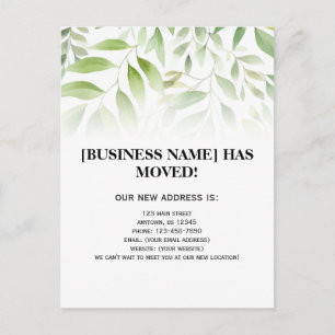 Leaves Greenery Business Moving Announcement Postcard