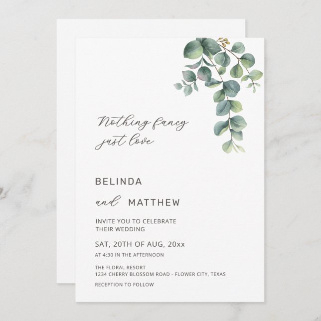 Leaves Greenery Watercolor Flowers Casual Wedding Invitation (Front/Back)