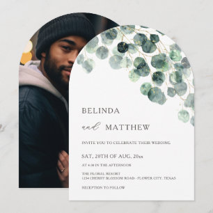 Leaves Greenery Watercolor Flowers Modern Arch Inv Invitation