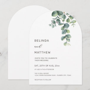 Leaves Greenery Watercolor Flowers Modern Arch Invitation
