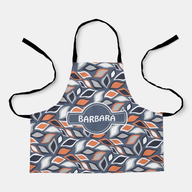 Leaves Grey Orange Minimal Pattern Apron (Front)