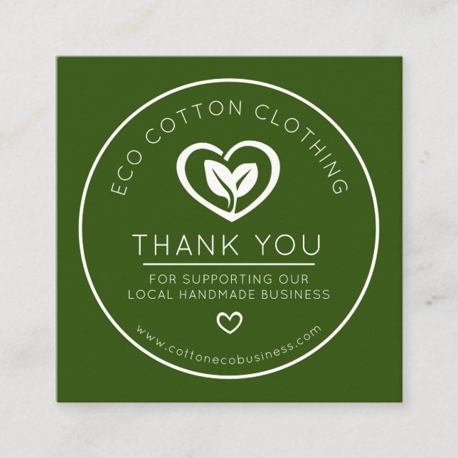Leaves heart eco style logo green promo Thank you Loyalty Card (Front)