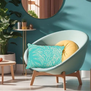 Leaves Illustration Turquoise Pattern Decorative Cushion