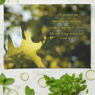 Leaves in morning sunlight verse from Isaiah Tea Towel