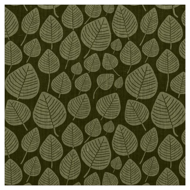 Leaves - Khaki on Dark Olive Fabric (Swatch)