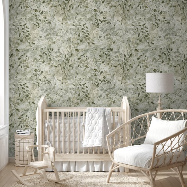 Leaves magical pastel green nursery wallpaper (Kids)