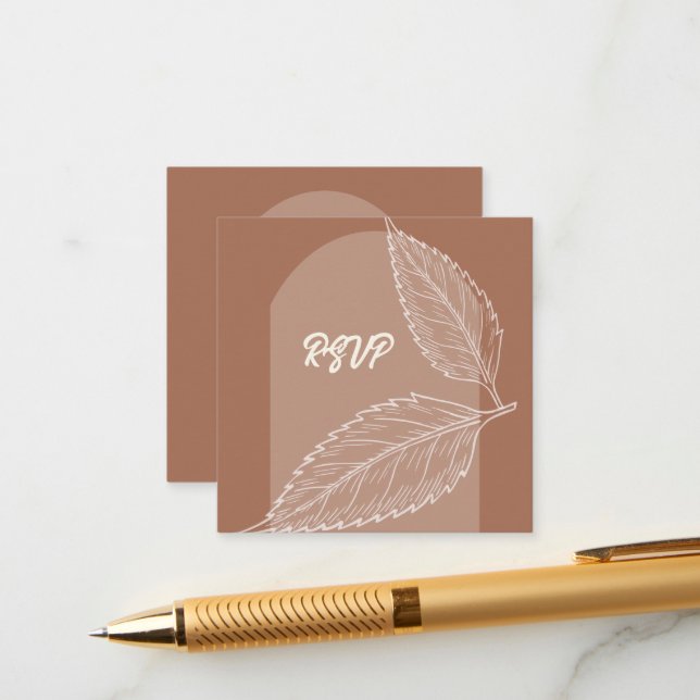 Leaves Mocha Wedding QR Enclosure Card (Front/Back In Situ)