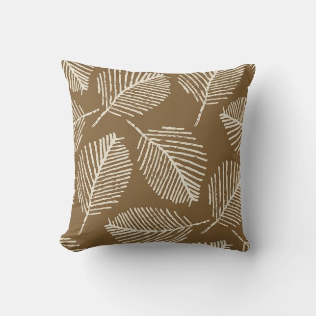Leaves mono print, caramel brown, seamless. cushion (Front)