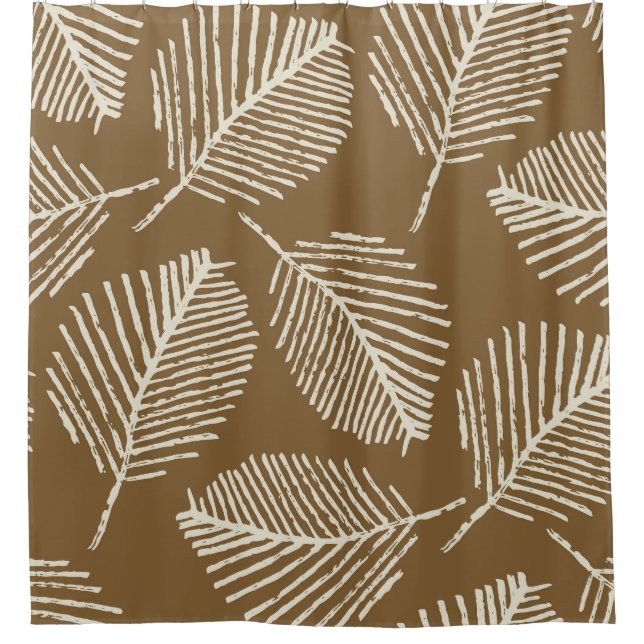 Leaves mono print, caramel brown, seamless. shower curtain (Front)