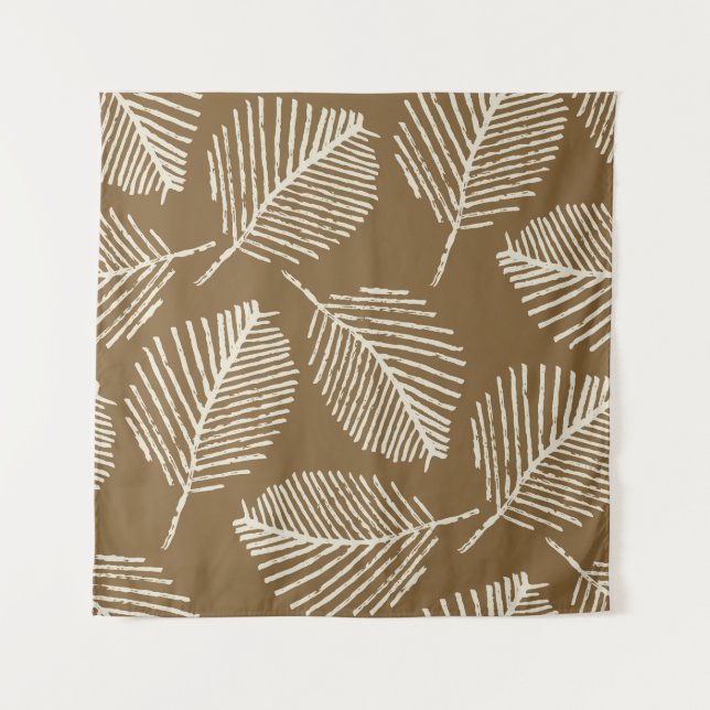Leaves mono print, caramel brown, seamless. tapestry (Front)