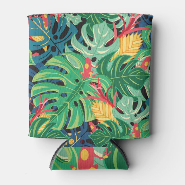 Leaves Monstera Frogs Dark Pattern Can Cooler (Front)