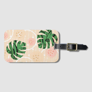 leaves ,monsters , pink, green, tropical, palm, luggage tag