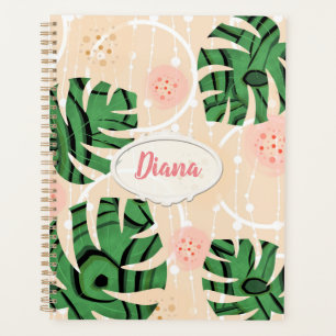leaves ,monsters , pink, green, tropical, palm planner