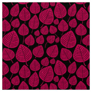 Leaves - Neon Red on Black Fabric