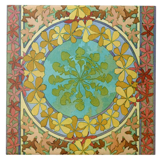 Leaves of Art Nouveau Style, Mucha Tile (Front)