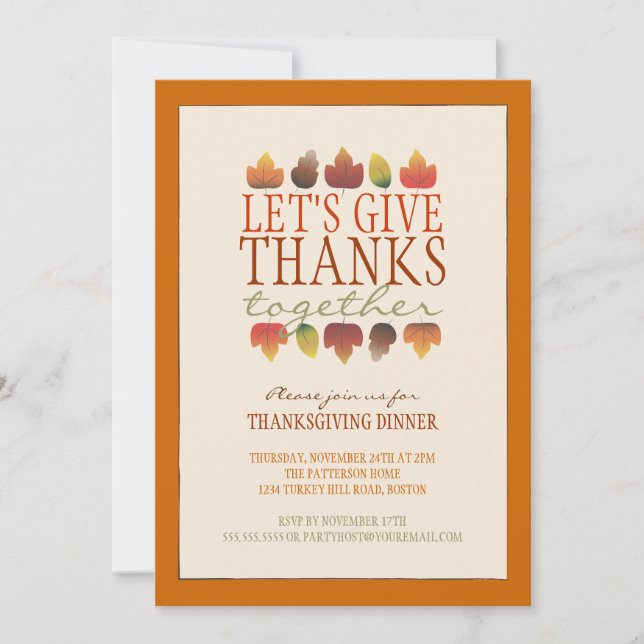 Leaves of Autumn ThanksGiving Dinner Invitation (Front)