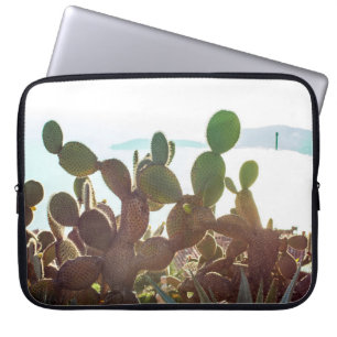 Leaves of cactus. Plant outdoor with flare light i Laptop Sleeve