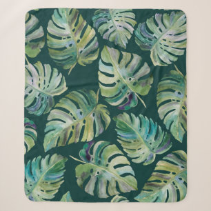 Leaves of exotic tropical plant monstera. Seamless Sherpa Blanket
