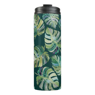 Leaves of exotic tropical plant monstera. Seamless Thermal Tumbler