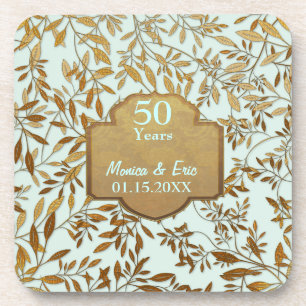 Leaves of Gold 50th Wedding Anniversary Coaster