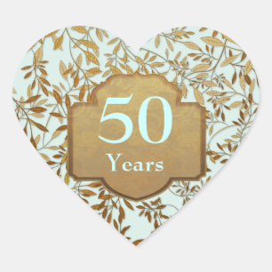 Leaves of Gold 50th Wedding Anniversary Heart Sticker