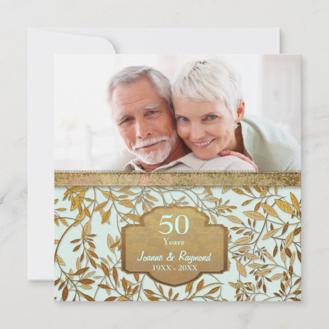 Leaves of Gold 50th Wedding Anniversary Invitation (Front)