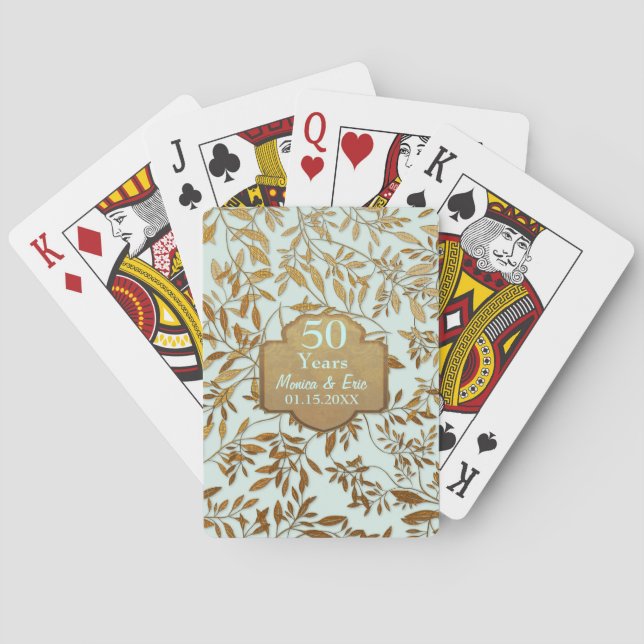 Leaves of Gold 50th Wedding Anniversary Playing Cards (Back)