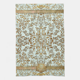 Leaves of Gold 50th Wedding Anniversary Tea Towel