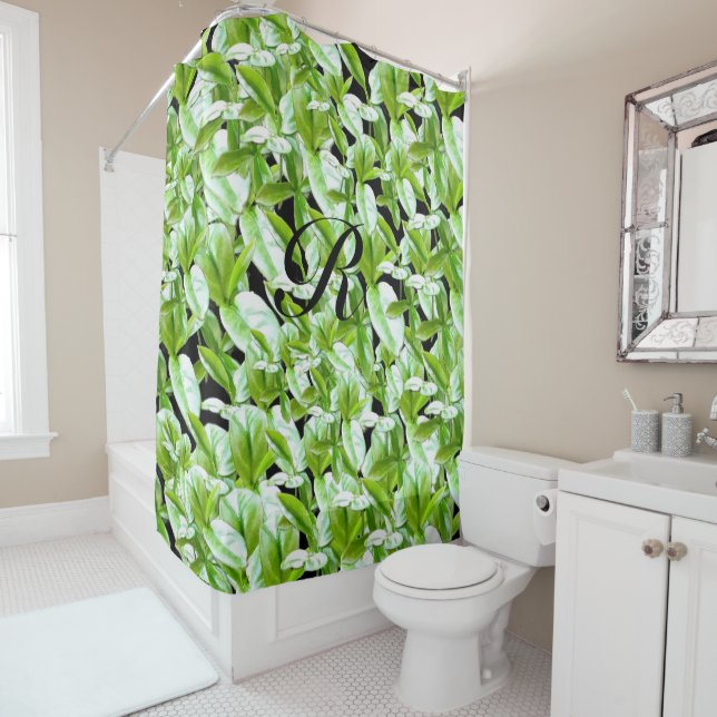 Leaves of Green Monogrammed Shower Curtain (In Situ)