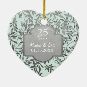 Leaves of Silver 25th Wedding Anniversary Ceramic Tree Decoration