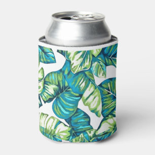 Leaves Of  Tropical Monstera and Banana Blue Green Can Cooler