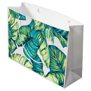 Leaves Of  Tropical Monstera and Banana Blue Green Large Gift Bag