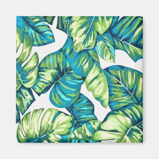 Leaves Of Tropical Monstera and Banana Blue Green Magnet
