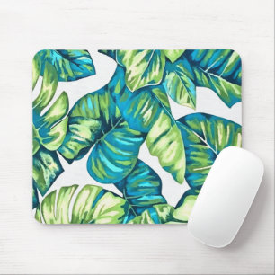 Leaves Of Tropical Monstera and Banana Blue Green Mouse Mat