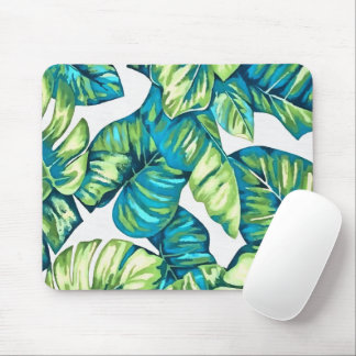 Leaves Of  Tropical Monstera and Banana Blue Green Mouse Mat