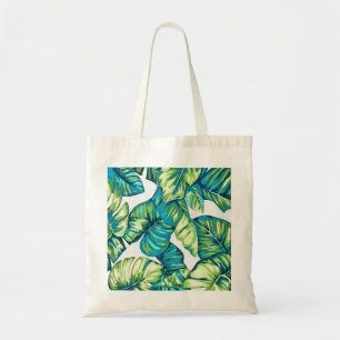 Leaves Of  Tropical Monstera and Banana Blue Green Tote Bag