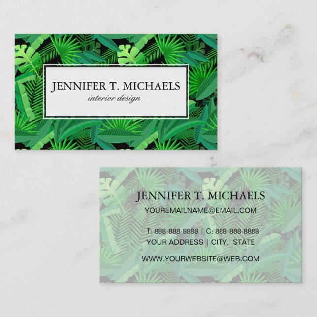Leaves Of Tropical Palm Trees | Add Your Name Business Card (Front/Back)