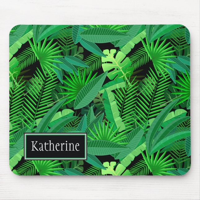 Leaves Of Tropical Palm Trees | Add Your Name Mouse Mat (Front)
