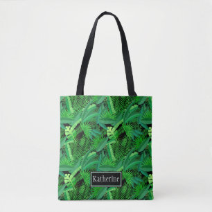 Leaves Of Tropical Palm Trees Add Your Name Tote Bag