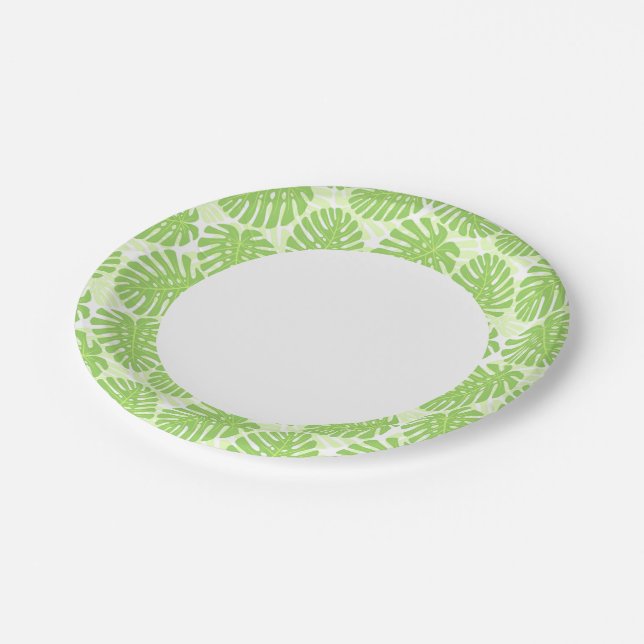 Leaves Of Tropical Plant - Monstera Pattern Paper Plate (Angled)