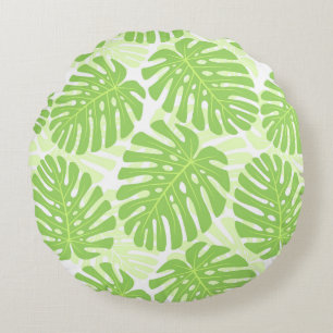 Leaves Of Tropical Plant - Monstera Pattern Round Cushion