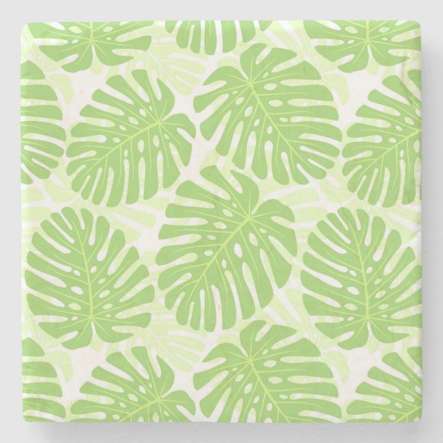 Leaves Of Tropical Plant - Monstera Pattern Stone Coaster (Front)