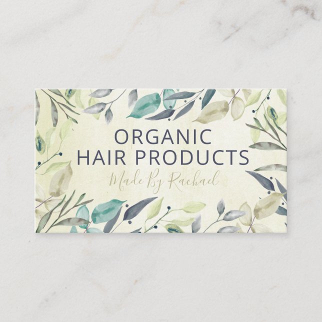 Leaves On Beige Natural Handmade Hair Products Business Card (Front)