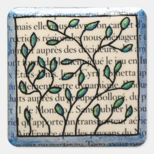 Leaves on French Text Tile Square Sticker
