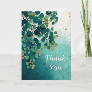 Leaves on Green Ombre Background Thank You Card