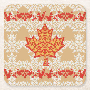 LEAVES ON LEAVES (CANADA FLAG) BY MASANSER SQUARE PAPER COASTER