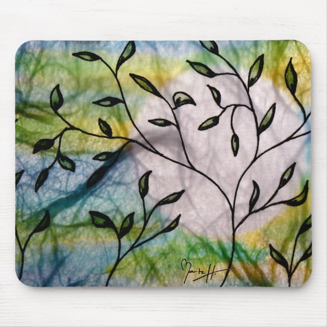Leaves on Vellum with Watercolor background Mouse Mat (Front)