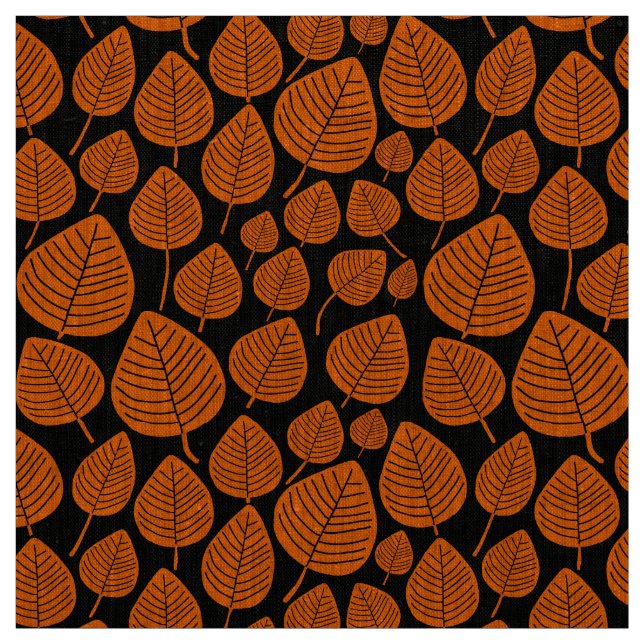 Leaves - Orange on Black Fabric (Swatch)